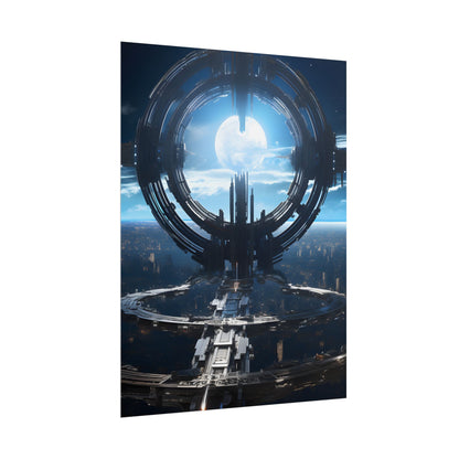 Futuristic Space Station: Orbiting Multimoon Planet Artwork - Poster
