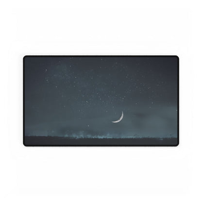 Minimalist Night Tree: Soft Lighting in Blue-Gray Skies - Desk Mat