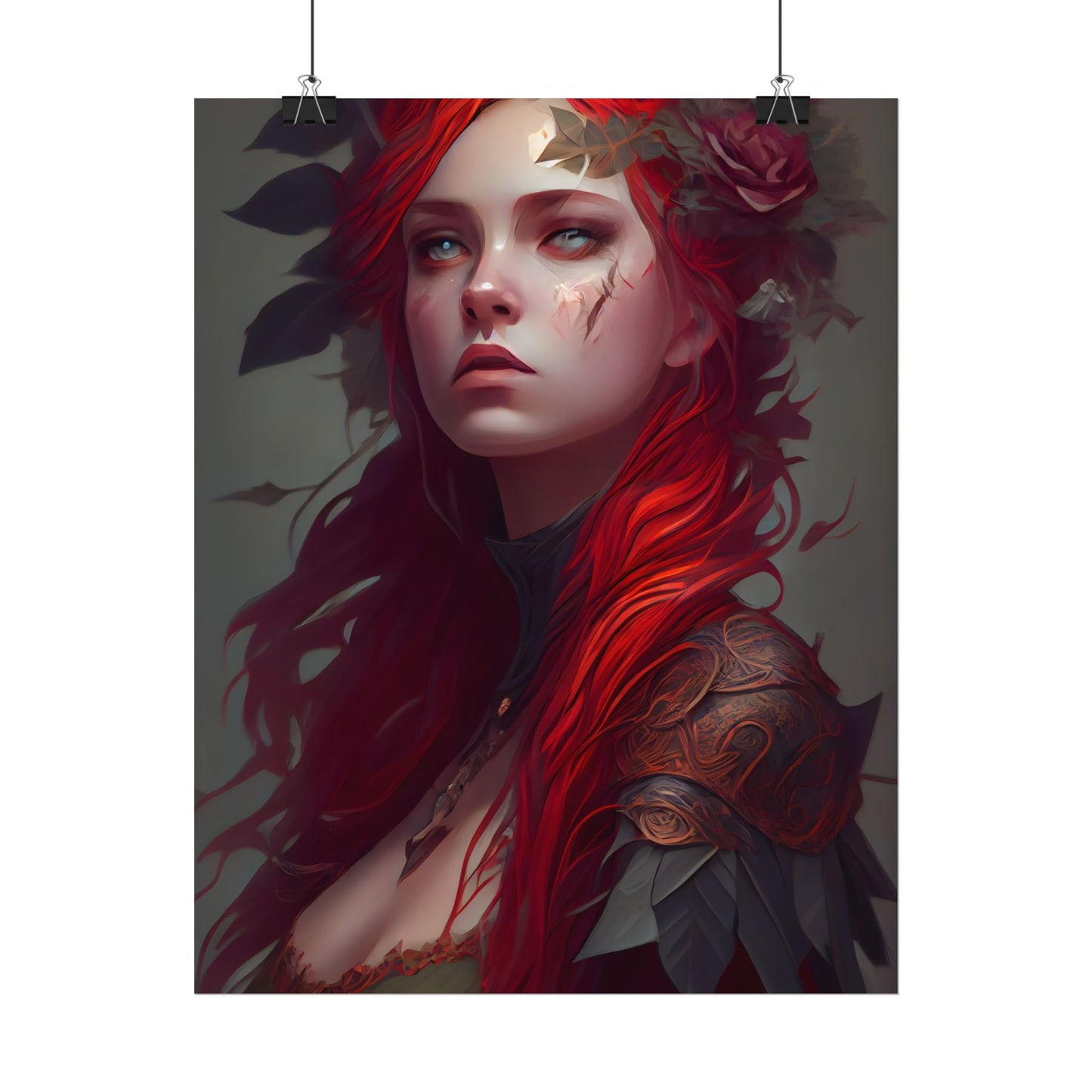 Intimate Red Hair Portrait: Artistic Female Figure in Black Dress - Poster