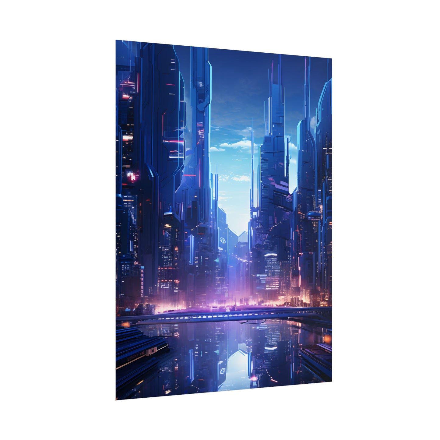 Dystopian Cyberpunk Cityscape: Glowing Neon Lights - Poster