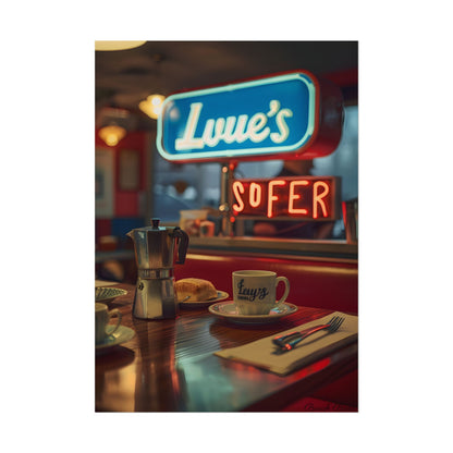 Retro Kitchen Diner Scene: Cozy Coffee Moment - Poster