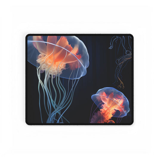 Bioluminescent Oceanic Ballet: Underwater Art - Desk Mat