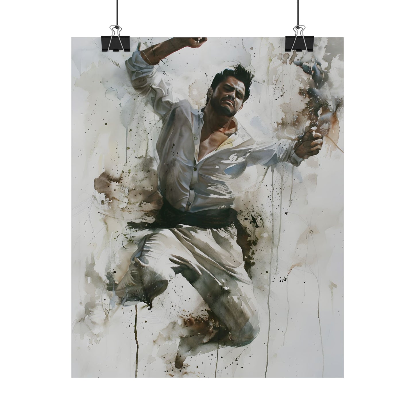 Watercolor Artwork: Man Dancing in Dynamic Movement - Poster