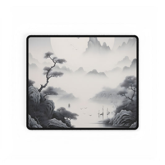 Chinese Ink Mirror Landscape: Serene Artwork - Desk Mat