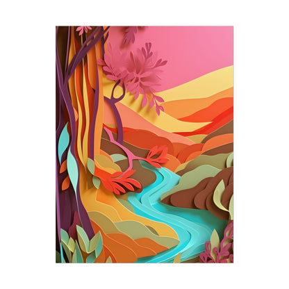 Vibrant Paper Quilled Canyon: Eye-Catching Landscape Art - Poster