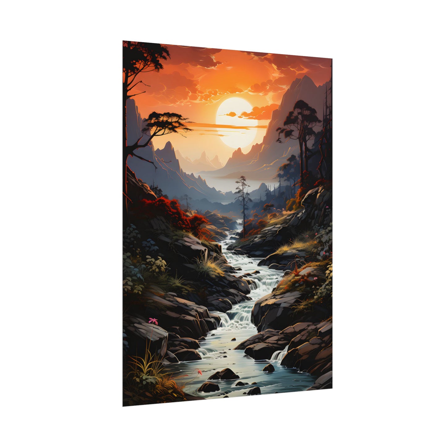 Breathtaking Waterfall: Vibrant Oil Painting Art - Poster