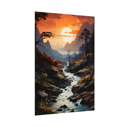Breathtaking Waterfall: Vibrant Oil Painting Art - Poster