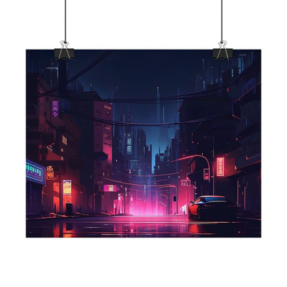 Melancholic Night: A Cyberpunk Urban Landscape - Poster