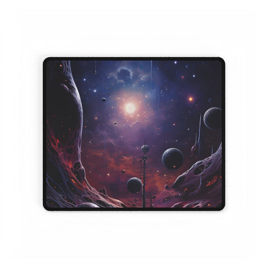 Cosmic Black Hole: Space Artwork with Planet Orbits - Desk Mat