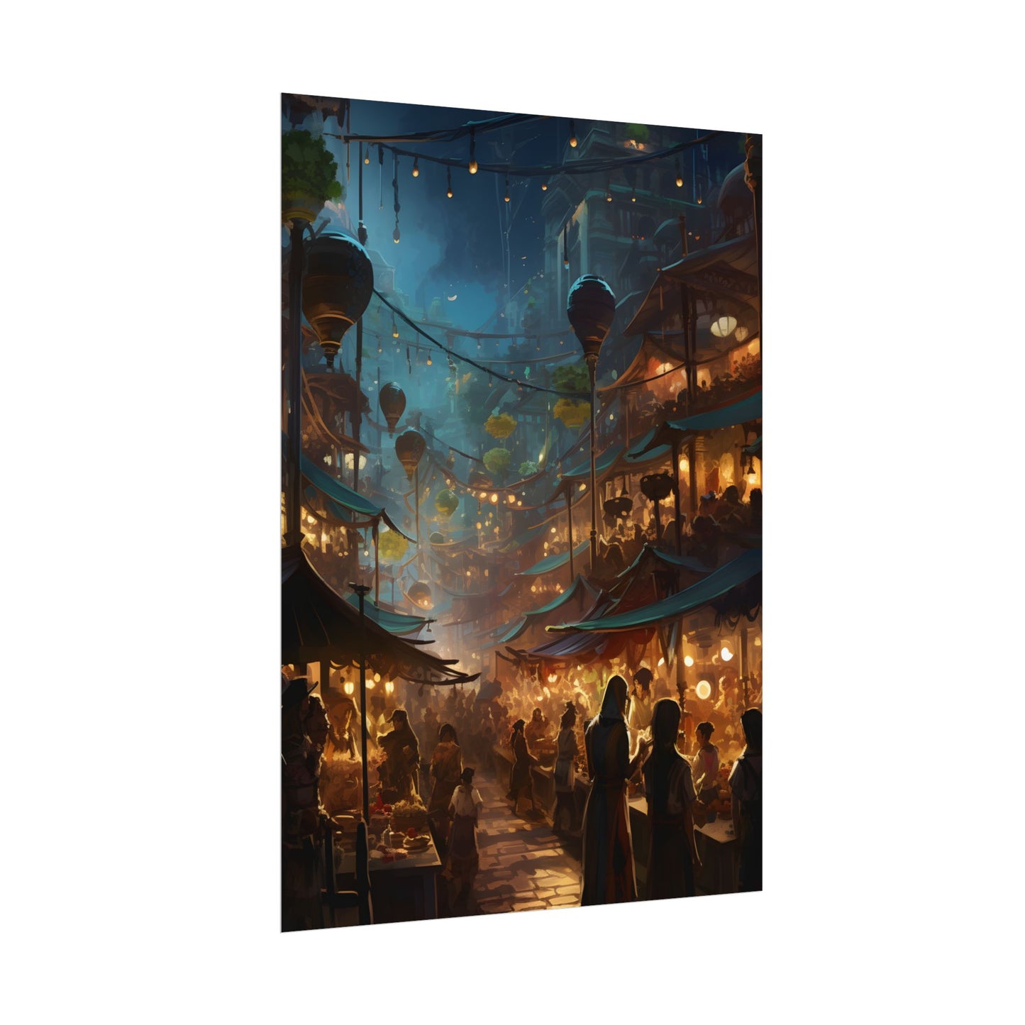 Enchanting Night Street Food Market: Colorful Artwork - Poster