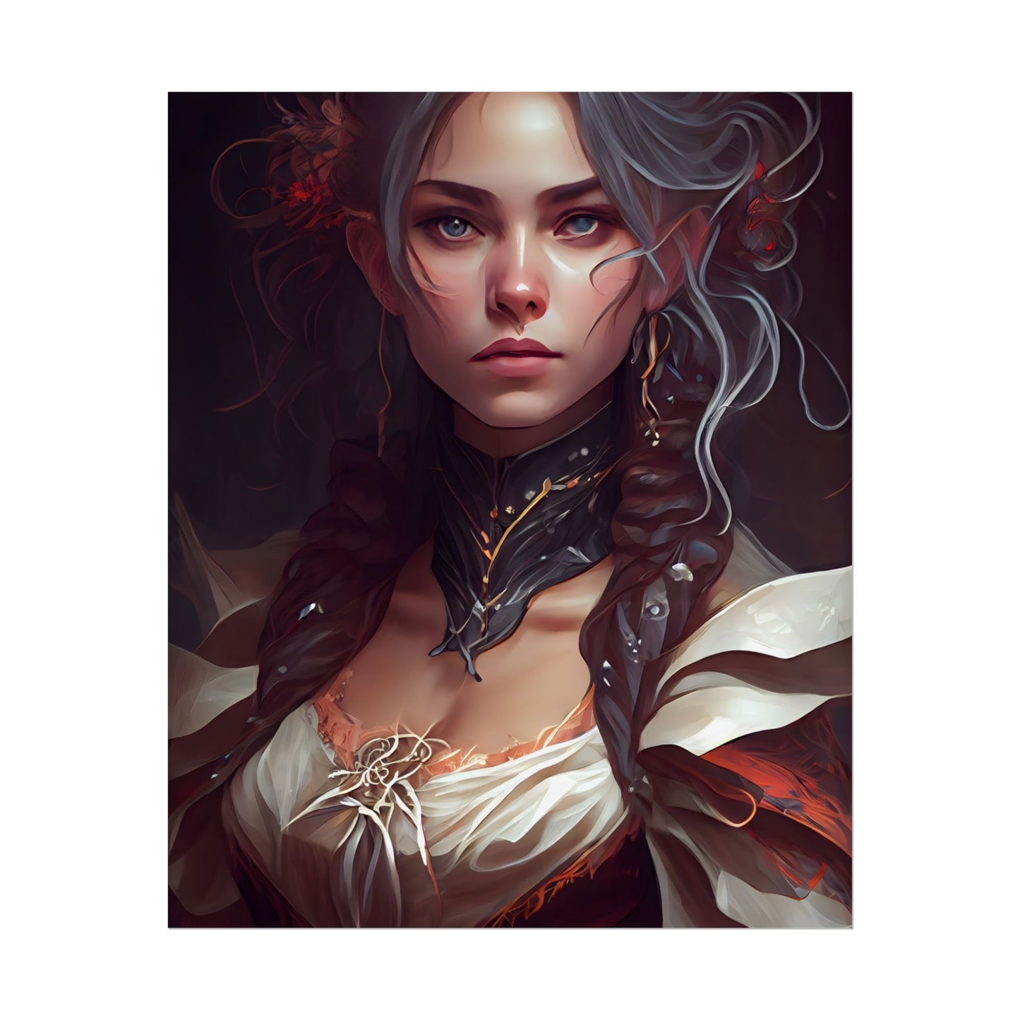 Glamorous Mid-20s Female Portrait: Black Hair Artwork - Poster