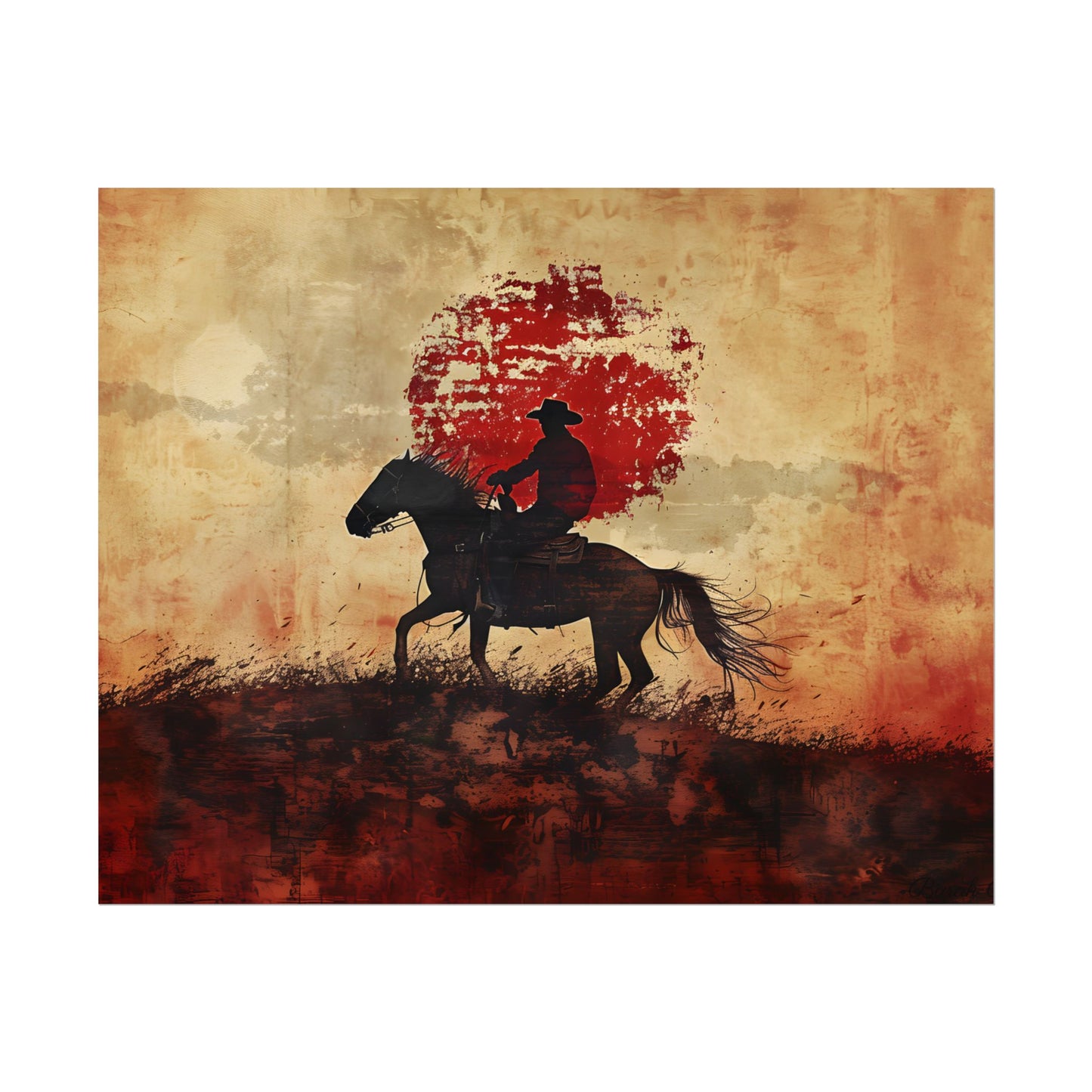 Dynamic Rodeo Scene: Earthy Tones of a Thrilling Ride - Poster
