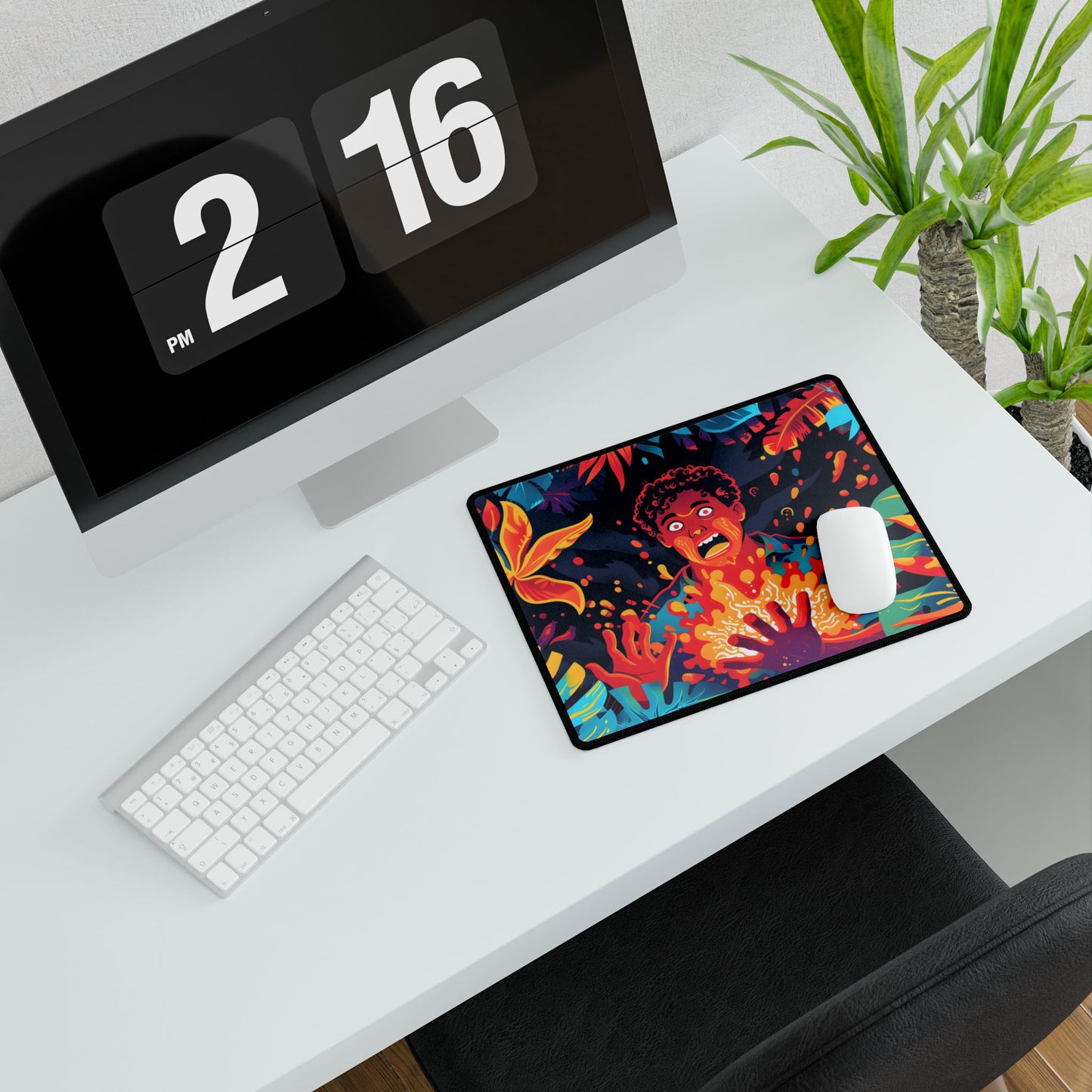 Cartoonish Life Hacks: Humorous Bathroom Illustration - Desk Mat