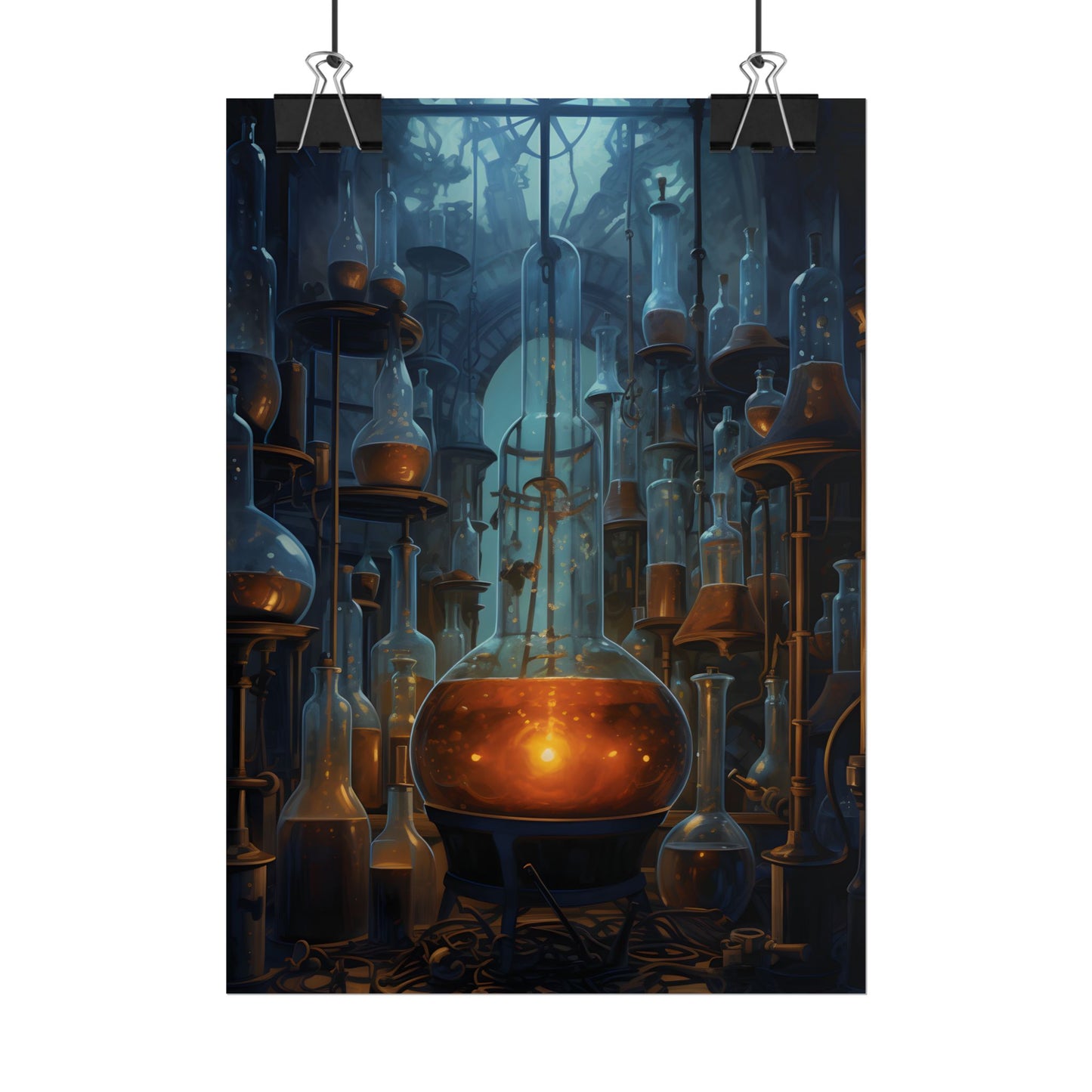 Scientific Discovery: Mysterious Laboratory Scene with Beaker and Whiteboard - Poster