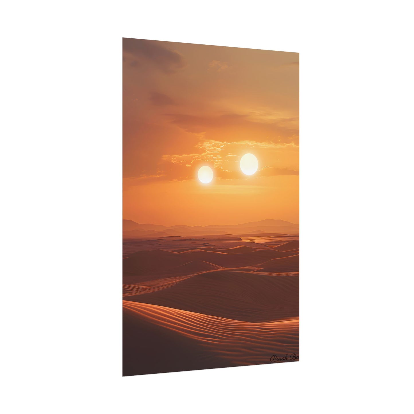 Serene Binary Sunset Artwork: A Peaceful Landscape - Poster