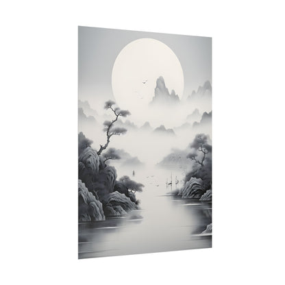 Chinese Ink Mirror Landscape: Serene Artwork - Poster