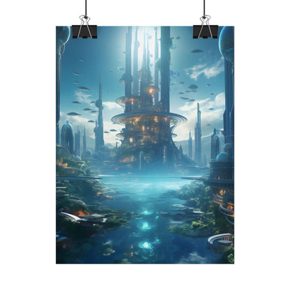 Underwater Futuristic City: Submerged Metropol Digital Artwork - Poster