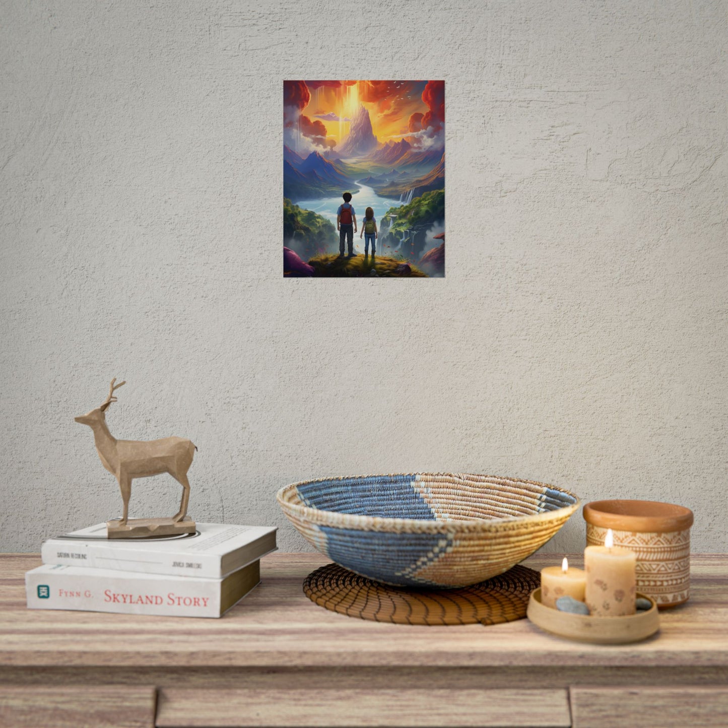 Girl, Boy, Meadow: A Peaceful Cloudy Day Artwork - Poster