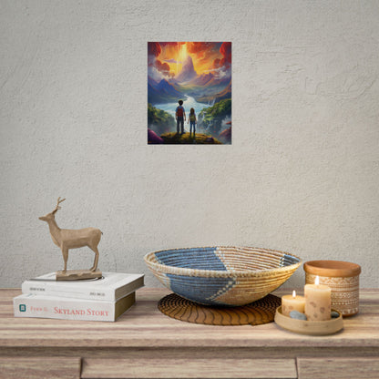 Girl, Boy, Meadow: A Peaceful Cloudy Day Artwork - Poster