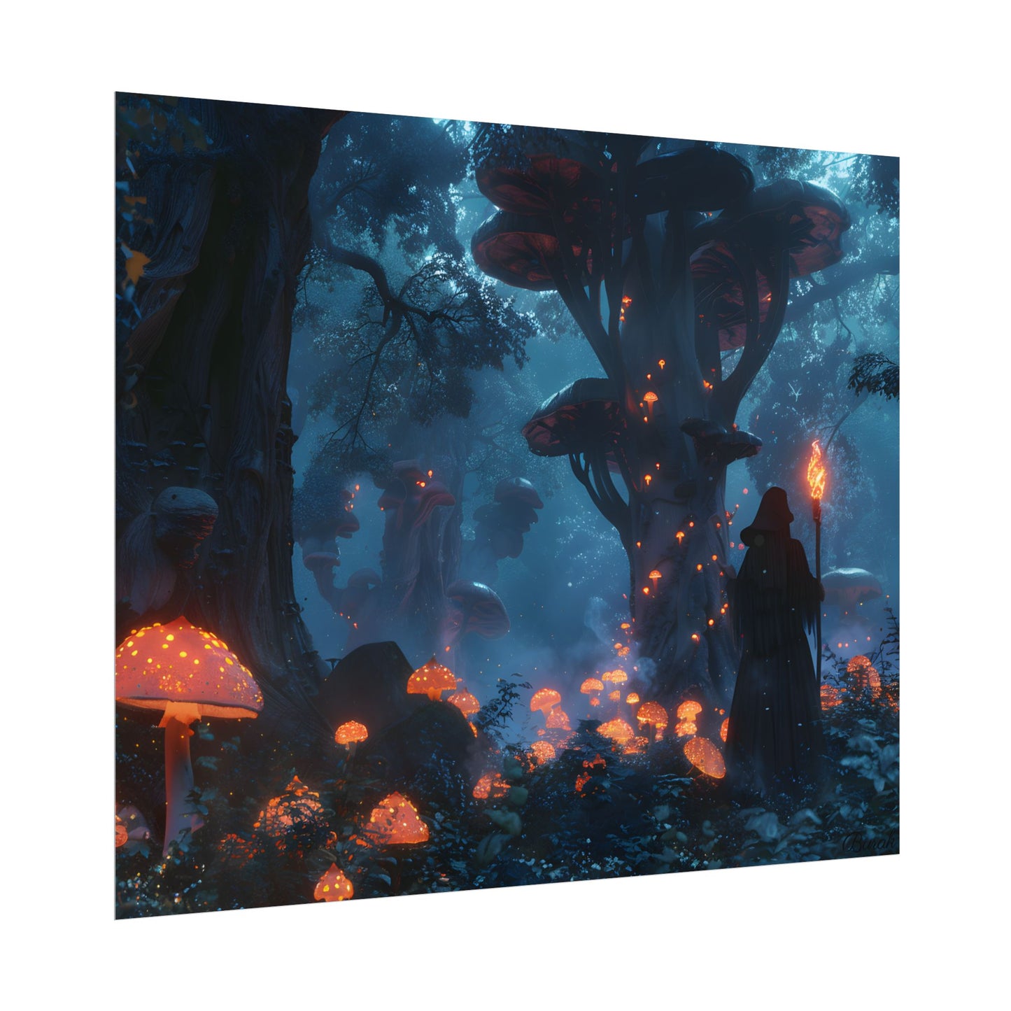 Mystical Forest Encounter: Vibrant Witch Artwork - Poster