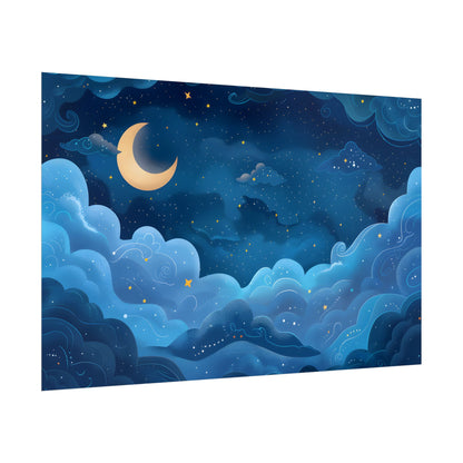 Whispers of a Whimsical Night Sky: Dreamy Celestial Artwork - Poster