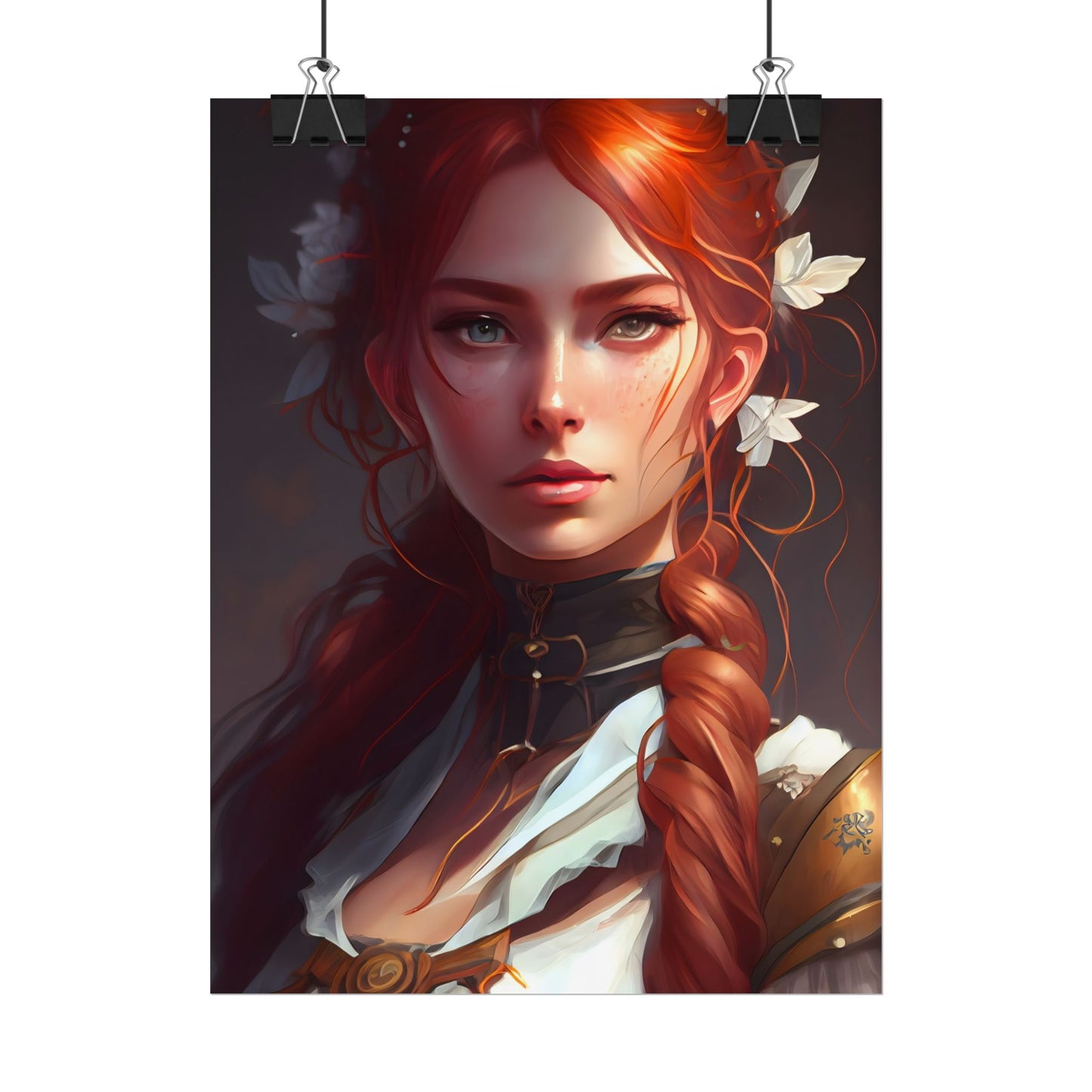 Elegant Redhead Portrait: Dark Background Artwork - Poster