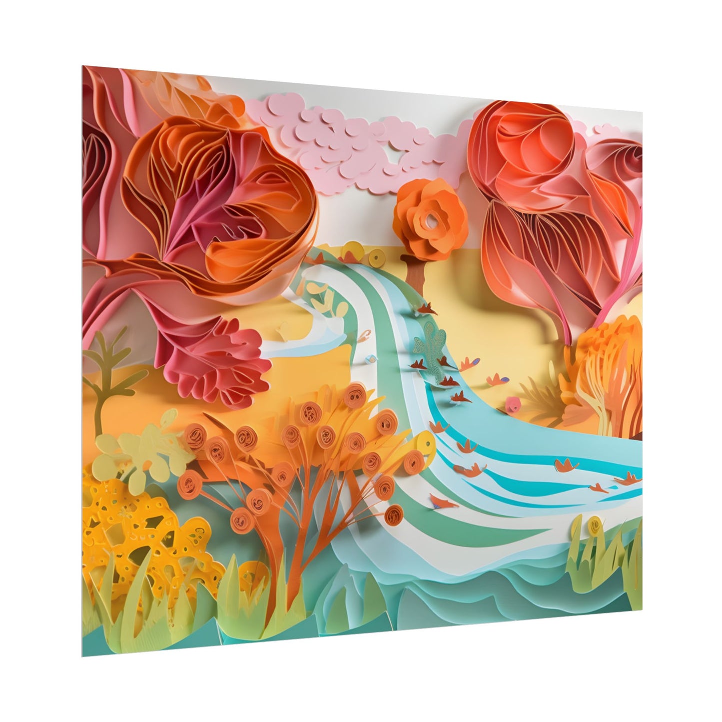 Magical Beach Landscape: Serene Paper Quilled Artwork - Poster