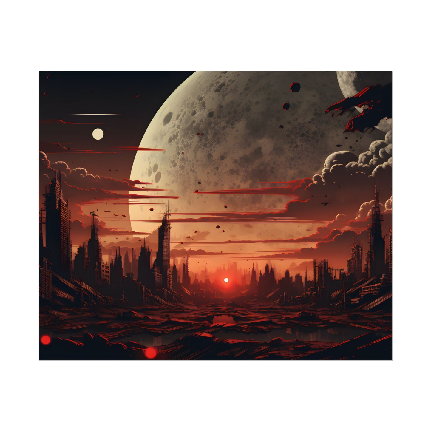 Landscape at Night: Burning Cyberpunk Neon Lights - Poster