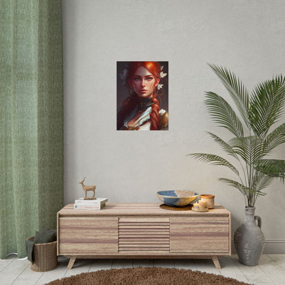 Elegant Redhead Portrait: Dark Background Artwork - Poster