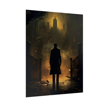 Urban Fantasy Detective: Moody City Skyline Reflection - Poster
