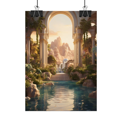 Desert Oasis: Arabian Nights-Inspired Artwork at Golden Hour - Poster