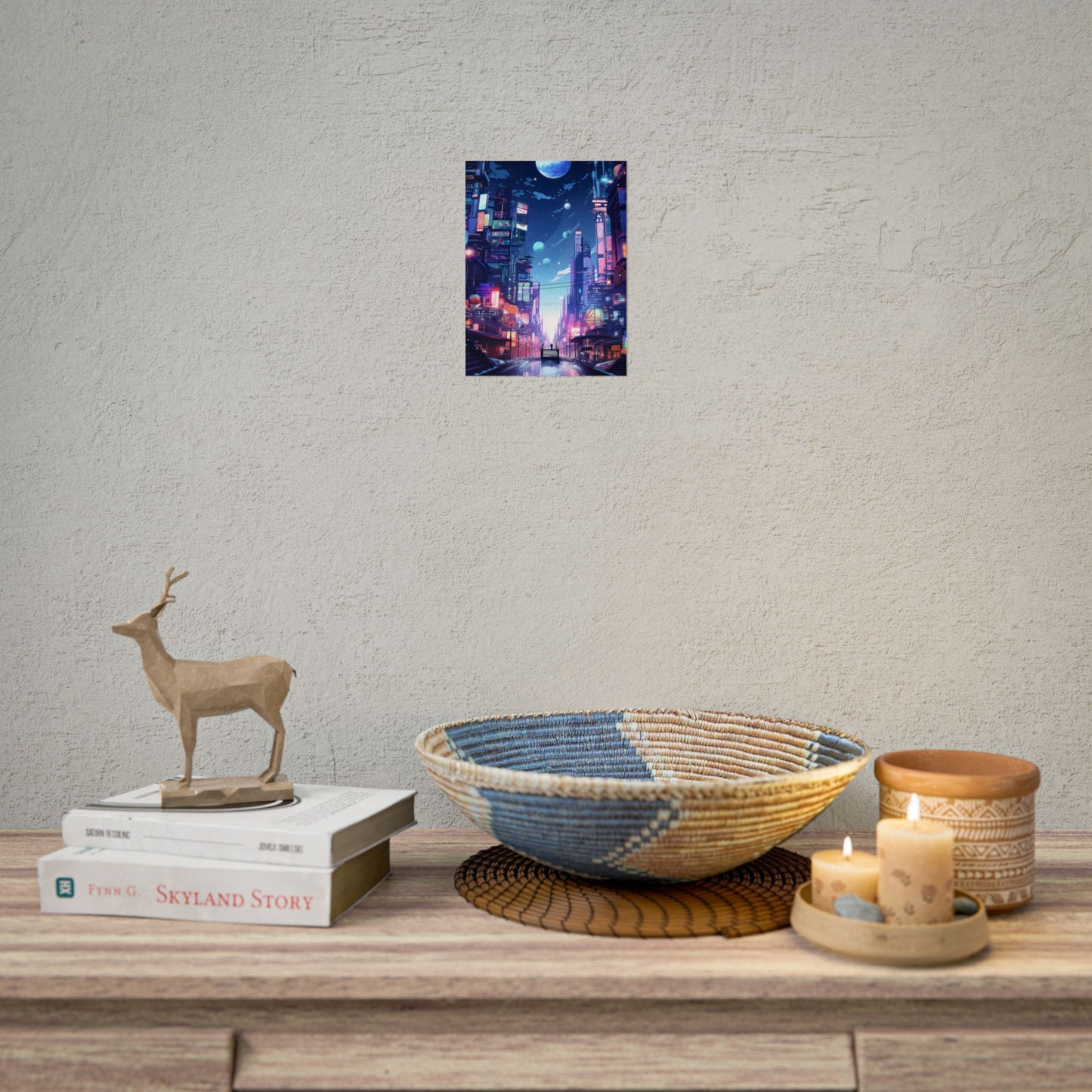 Melancholic Night in Cyberpunk City: Urban Landscape Art - Poster