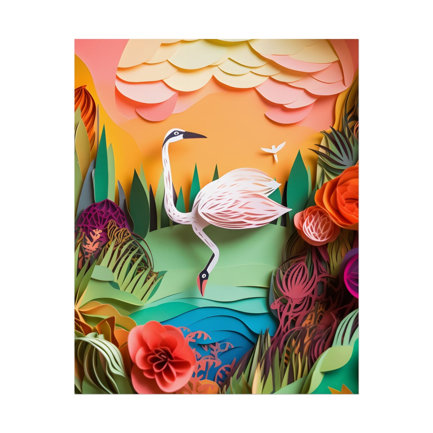Peaceful Island Landscape: Paper Quilling Water Scene Art - Poster