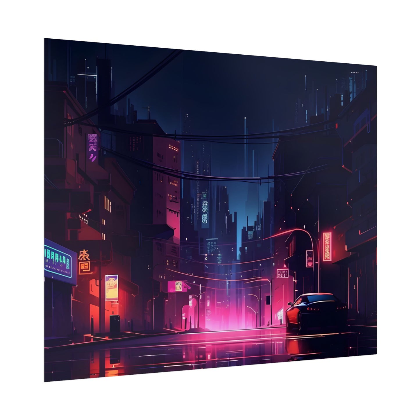 Melancholic Night: A Cyberpunk Urban Landscape - Poster