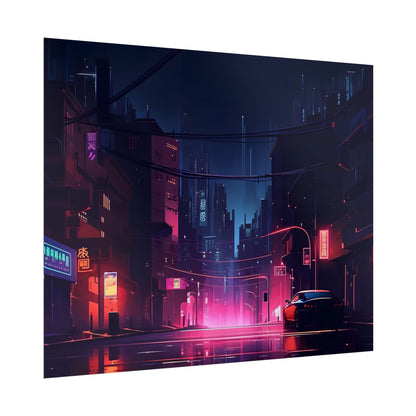 Melancholic Night: A Cyberpunk Urban Landscape - Poster