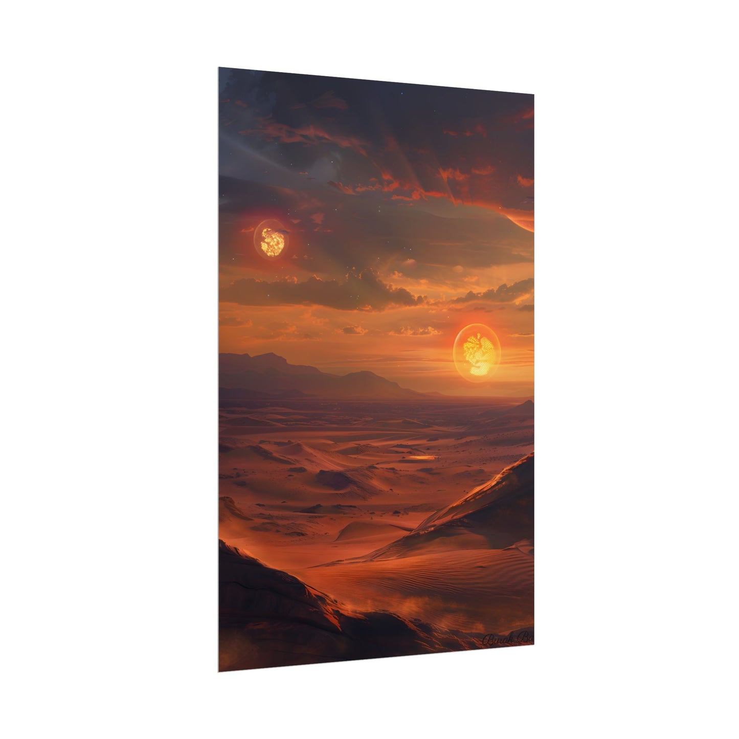 Peaceful Tatooine Sunset: Barren Desert Landscape - Poster