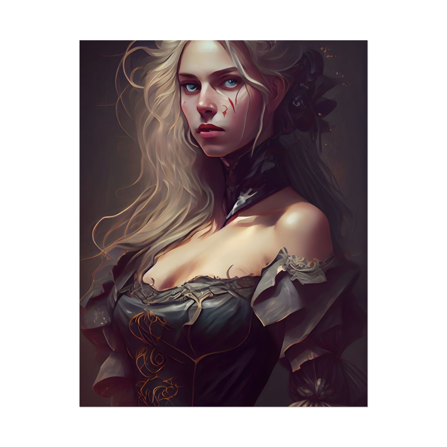 Blonde Female Portrait in a Dress: Stunning Artwork - Poster