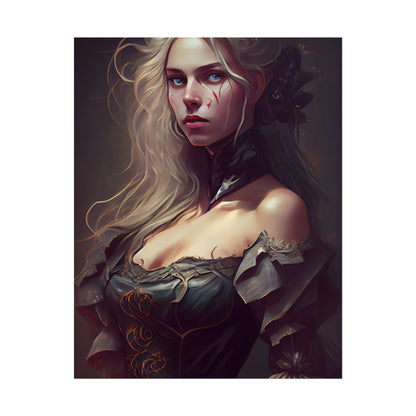 Blonde Female Portrait in a Dress: Stunning Artwork - Poster