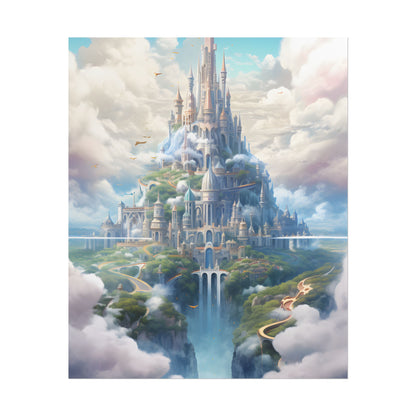 Floating City in Celestial Fantasy Realm: Whimsical Artwork - Poster