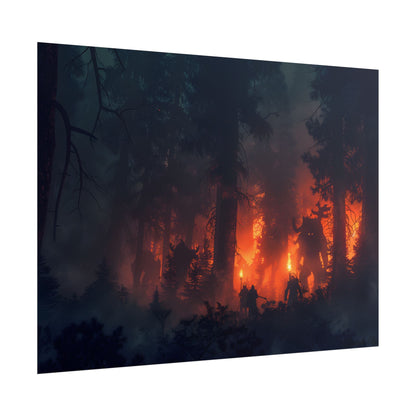 Misty Sunset Gathering: A Group in Nature's Embrace - Poster