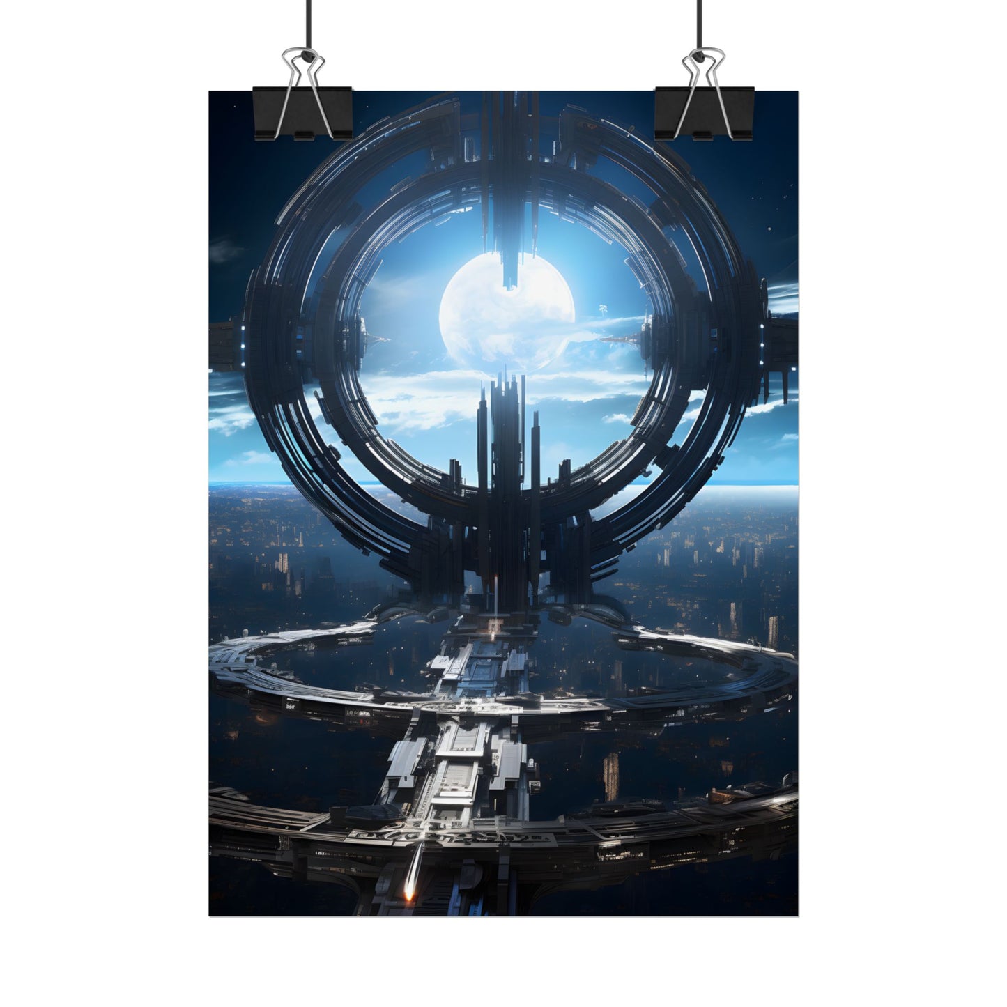 Futuristic Space Station: Orbiting Multimoon Planet Artwork - Poster