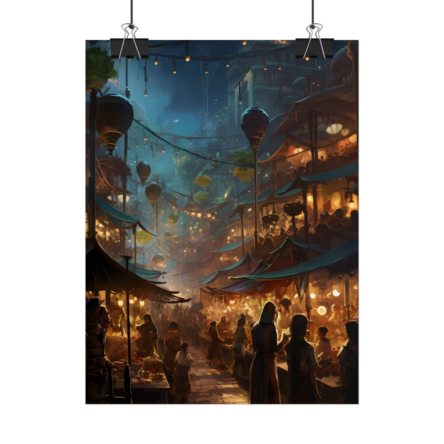 Enchanting Night Street Food Market: Colorful Artwork - Poster