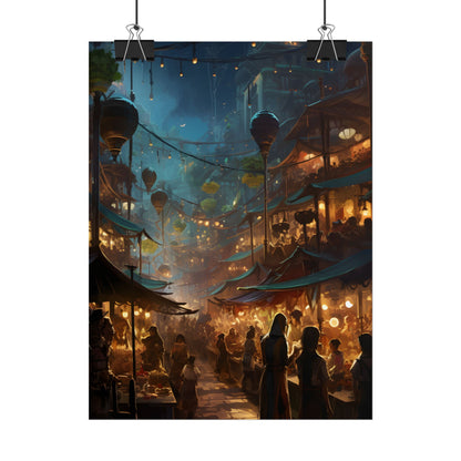 Enchanting Night Street Food Market: Colorful Artwork - Poster