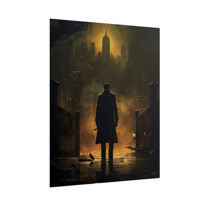 Urban Fantasy Detective: Moody City Skyline Reflection - Poster