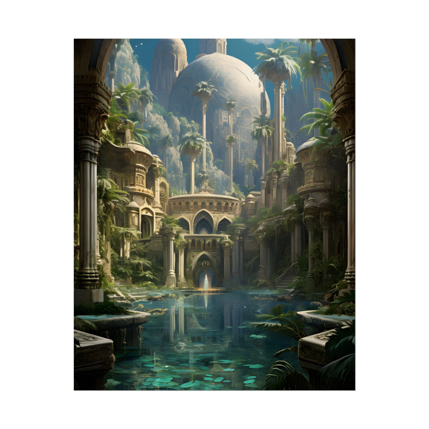 Majestic Desert Oasis: Arabian Nights-Inspired Bird's Eye View - Poster