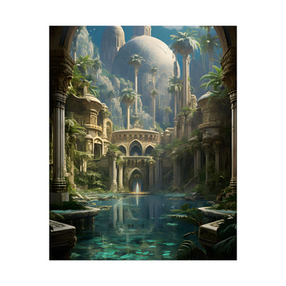 Majestic Desert Oasis: Arabian Nights-Inspired Bird's Eye View - Poster