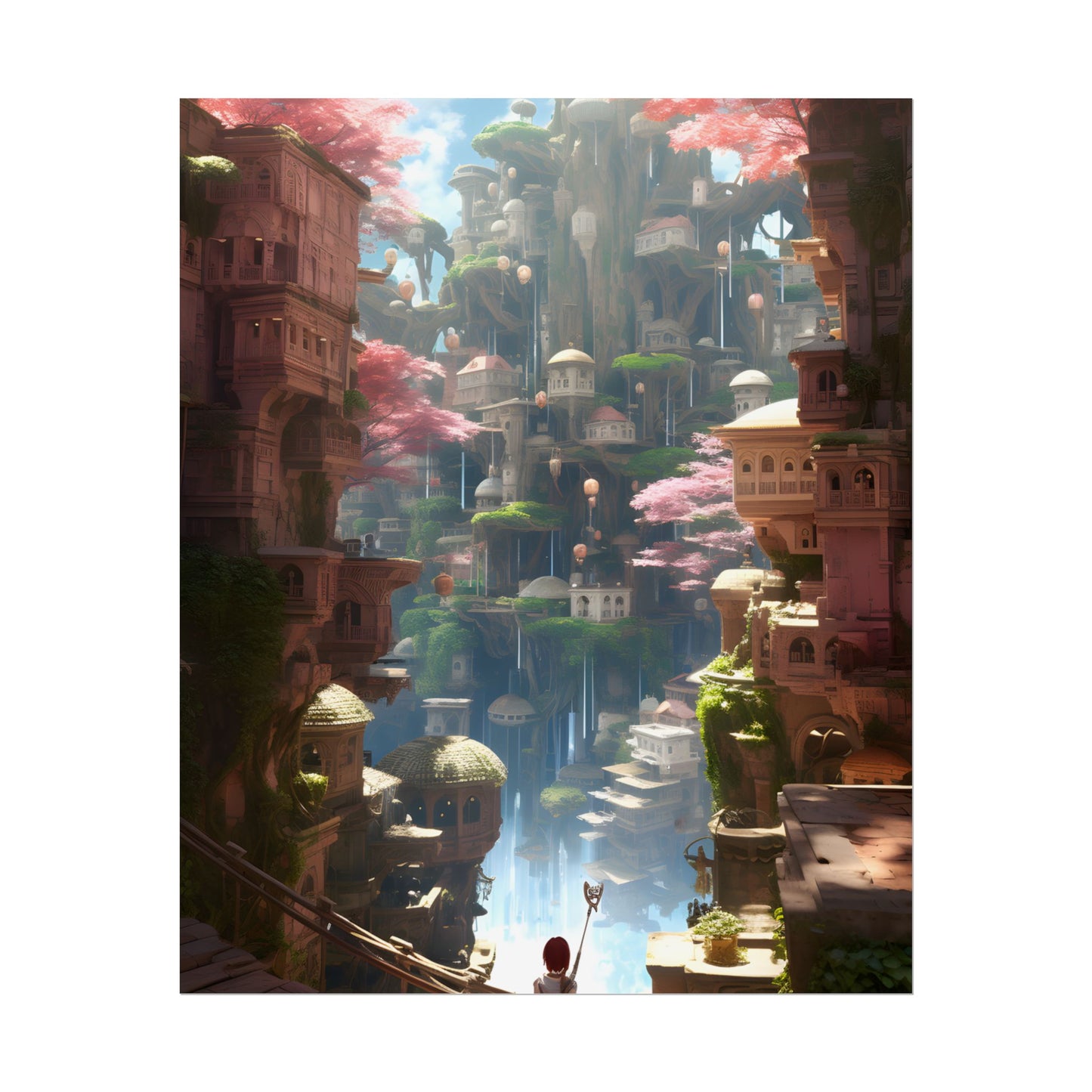 Dramatic Anime Cityscape: Birds Eye View Digital Art - Poster
