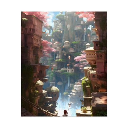 Dramatic Anime Cityscape: Birds Eye View Digital Art - Poster