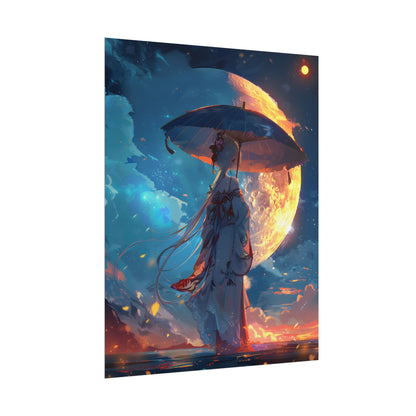 Winter Anime Girl: Holding Umbrella in Snowy Scene - Poster
