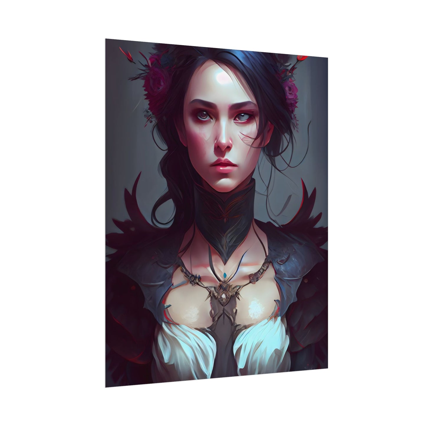 Enchanting Female Portrait: Elegant Black Dress Artwork - Poster